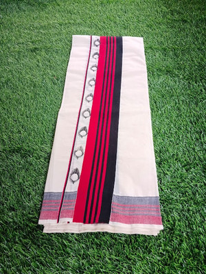 Kuthampully Printed Daily Wear Pure Cotton Saree(White)