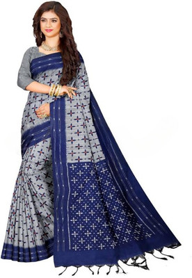 Shree Hari Printed Sambalpuri Cotton Blend Saree(Grey)