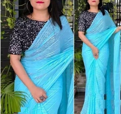 DHARM CREATION Embroidered Daily Wear Georgette Saree(Light Blue)
