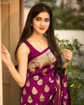 mahakay Woven, Embellished, Floral Print, Solid/Plain Kanjivaram Pure Silk, Art Silk Saree(Magenta)