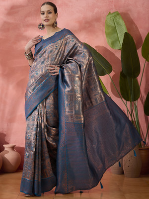 Sangria Woven Saree with Attached Blouse Silk Blend Saree(Light Blue)