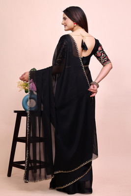 K 5 FASHION Self Design Bollywood Chiffon Saree(Black)