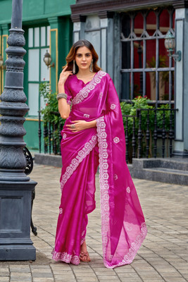 Pandadi Saree Embroidered Bollywood Chiffon Saree(Pink)