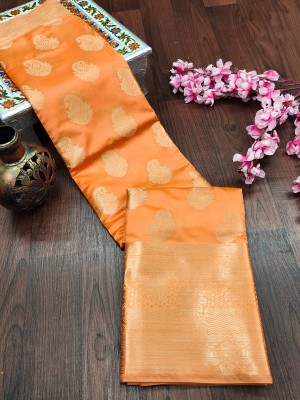 ZILVIRA Woven, Applique, Embellished, Printed, Dyed Paithani Jacquard, Art Silk Saree(Orange)