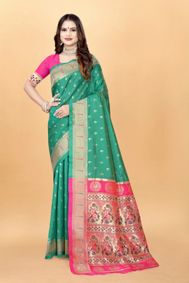 DHAYNAAND REEWA FASHION Woven Kalamkari Tussar Silk Saree(Light Green)