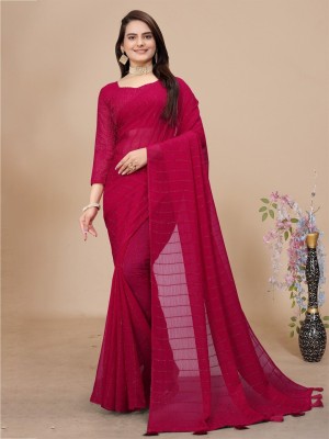 A To Z Cart Striped Bollywood Chiffon Saree(Pink)