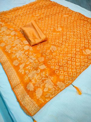 Madhur milan Printed Bollywood Brasso Saree(Yellow)