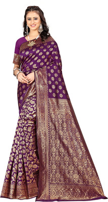 Janvi Boutique Woven Kanjivaram Pure Silk Saree(Purple)