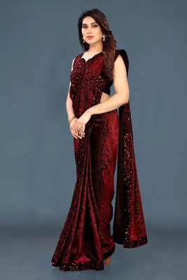 Amavii Embroidered Bollywood Lycra Blend Saree(Maroon)