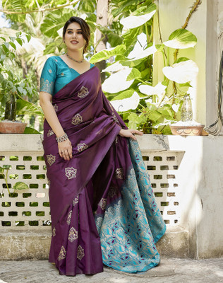 YASHIKA Woven Daily Wear Cotton Silk Saree(Purple)