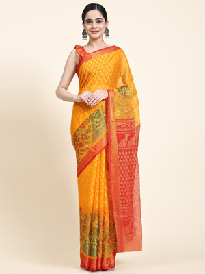 GOPINATH WEAVES Digital Print Daily Wear Brasso Saree(Gold)