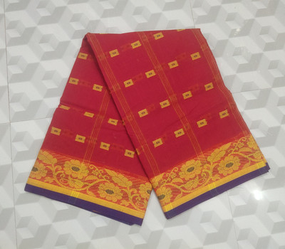 Kumaresh Creation Woven Tant Pure Cotton Saree(Red)