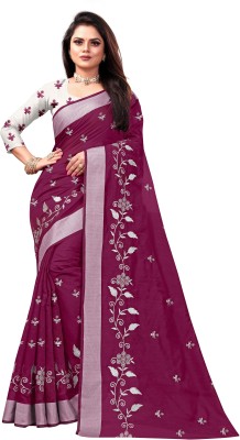 GLOWMOROUS Embroidered Bollywood Linen, Chanderi Saree(Purple)