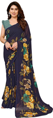 Moda Rapido Floral Print Daily Wear Georgette Saree(Blue)