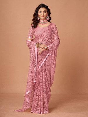 SHRINGARAA Self Design Bollywood Net Saree(Pink)