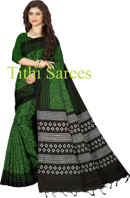 maadurga Printed Sambalpuri Cotton Blend Saree(Green)