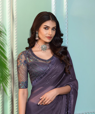 Divastri Embellished Bollywood Chiffon Saree(Purple)
