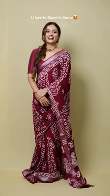 LAXMIPATI FASHION HUB Printed Bollywood Cotton Linen Saree(Maroon)