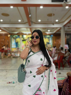 VRAJ CREATION Woven Mekhela Chador Pure Cotton Saree(White)