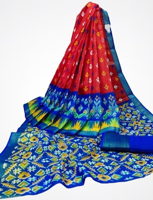 Suali Printed Mysore Pure Silk Saree(Red, Blue)