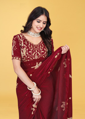 AVIRAT DESIGNER STUDIO Embroidered Bollywood Georgette Saree(Maroon)