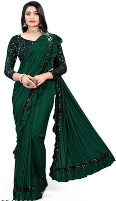 Stylephoria Embellished, Solid/Plain Bollywood Lycra Blend Saree(Blue)