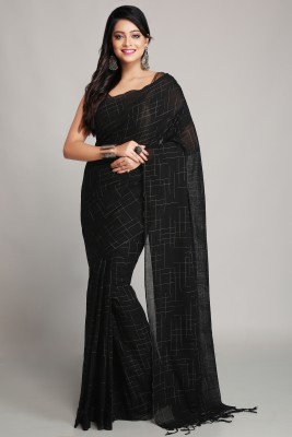 WoodenTant Woven Tant Pure Cotton Saree(Black)