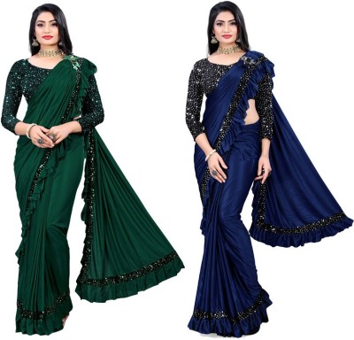 HARIOM FASHION Embellished Bollywood Lycra Blend Saree(Pack of 2, Multicolor)