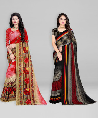 Leelavati Printed Daily Wear Georgette Saree(Pack of 2, Multicolor, Red)