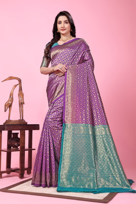 JAY KHODIYAR EMBROIDERY Self Design Bollywood Jacquard Saree(Purple)