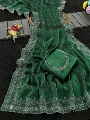 Jennyfab Embellished Bollywood Jimmy choo Saree(Green)