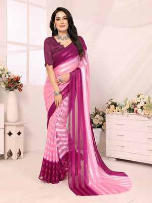 Moda Rapido Striped, Self Design Daily Wear Satin Saree(Purple)