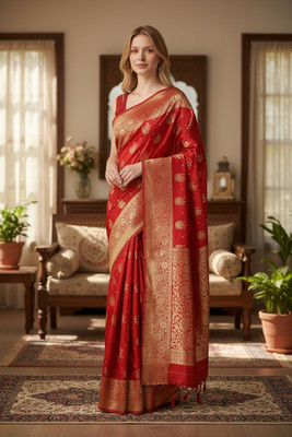 SHREE AMBAJI FASHION Woven Banarasi Pure Silk Saree(Red)