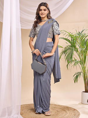 LADYZILLA Embellished Bollywood Lycra Saree(Grey)