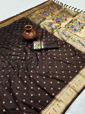 ZILVIRA Printed, Woven, Dyed Kanjivaram Pure Silk, Art Silk Saree(Brown)