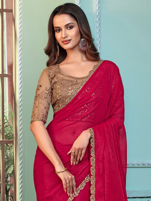 ANOUK Checkered Daily Wear Polyester Saree(Red)