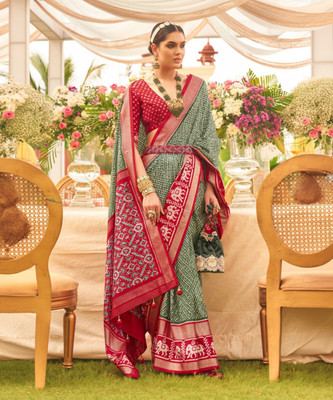 ANOUK Woven Patola Silk Blend Saree(Green)