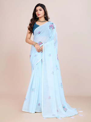 Santro Sarees Floral Print Daily Wear Cotton Linen Saree(Multicolor)