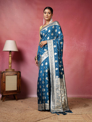Meena Bazaar Woven Bollywood Art Silk Saree(Blue)