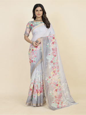 Sareemall Printed Daily Wear Cotton Blend Saree(Grey)