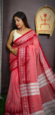 ADbutiq Self Design Handloom Handloom Cotton Blend Saree(Red)