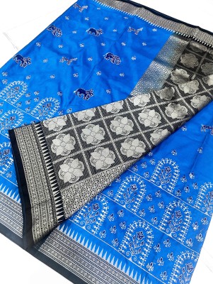 Galaxy Sarees Embroidered Sambalpuri Satin Saree(Light Blue)