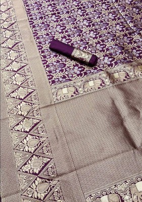 Marziyaa Self Design Banarasi Jacquard Saree(Purple, Gold)