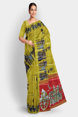 PRIDE SALES Printed Handloom Art Silk Saree(Green)