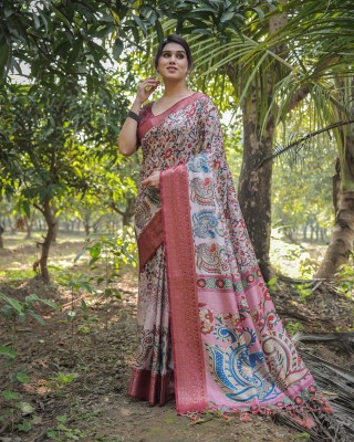 maharani couture Digital Print Kalamkari Cotton Silk Saree(Maroon)