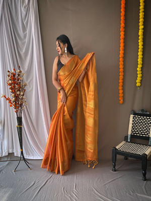 SGF11 Self Design Handloom Tissue Saree(Orange)