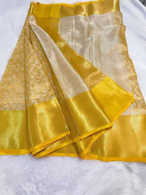 ZAHIDI TEXTILE Printed Banarasi Handloom Tissue Saree(Gold)