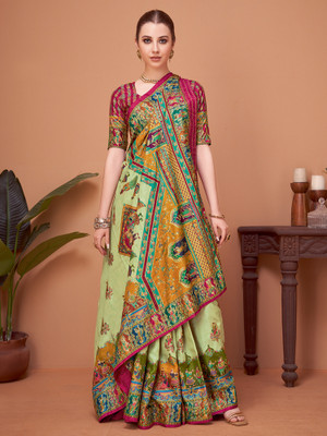 Sareemall Printed Banarasi Viscose Rayon Saree(Light Green)