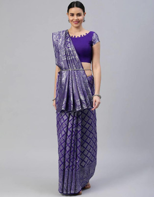 HouseOfCommon Striped Banarasi Pure Silk Saree(Blue)