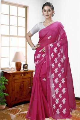 GitAsit Embroidered Handloom Cotton Blend Saree(Pink)